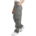 thumbnail image 1 of lyufng Cargo Pants Women with Pockets Solid-Color Button Zip High Waisted Pants Climbing Hiking Pants, 1 of 8