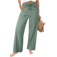 thumbnail image 1 of lyufng Linen Pants Women Wide Leg Summer Solid Color Drawstring Elastic Waist Loose Straight Leg Pants with Side Pockets, 1 of 7