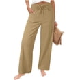 thumbnail image 1 of lyufng Linen Pants Women Wide Leg Summer Solid Color Drawstring Elastic Waist Loose Straight Leg Pants with Side Pockets, 1 of 8