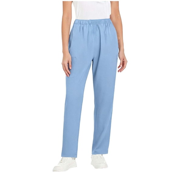 lyufng Work Pants Women Solid Color Straight-Leg Plus Size with Elastic Waistband and Pockets