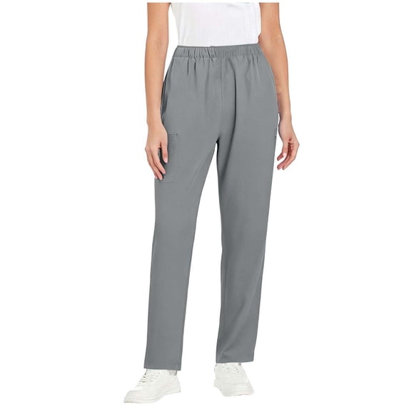 lyufng Work Pants Women Solid Color Straight-Leg Plus Size with Elastic Waistband and Pockets