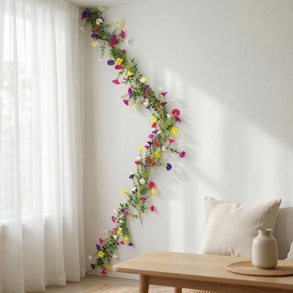 lzexuh 5.9 ft Artificial Morning Glory Vine Garland,Faux Hanging Flower Swag for Mantel Wall,Realistic Floral Vine for Indoor Fireplace Decor