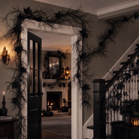 lzexuh 5.9 ft Spooky Black Vine Garland,Artificial Faux Dark Twisted Branch Vine,Halloween Autumn Hanging Garland for Home Party Decor