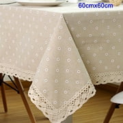lzndeal Flower Pattern Tablecloth Linen Cotton Table Cloth with Lace Dining Table Cover New