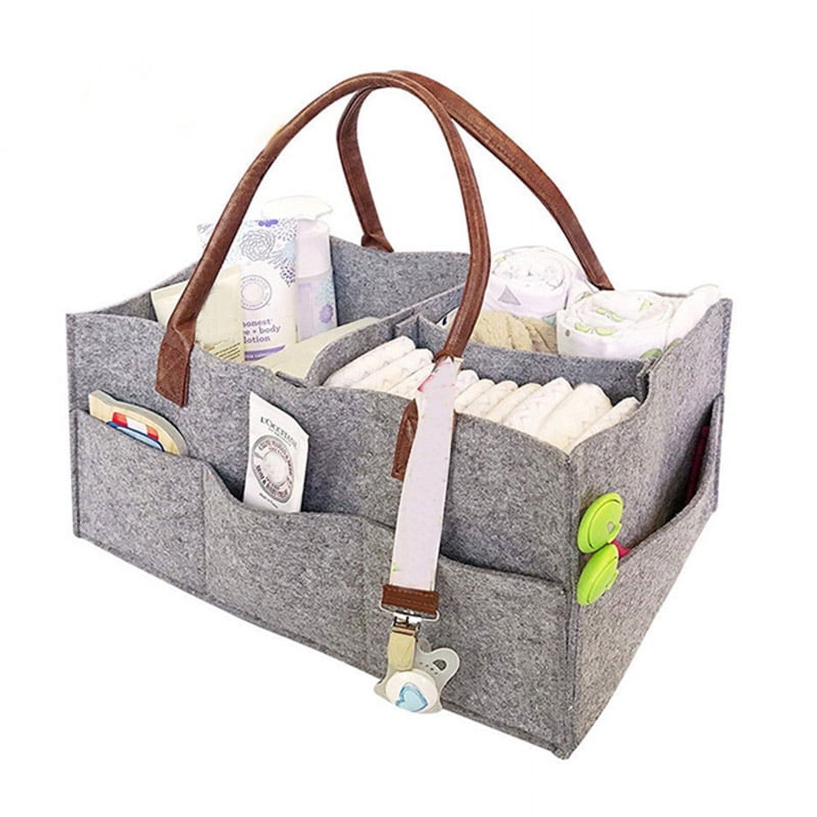 Canvas Diaper Caddy Organizer with Brown Leather Handle + Reviews