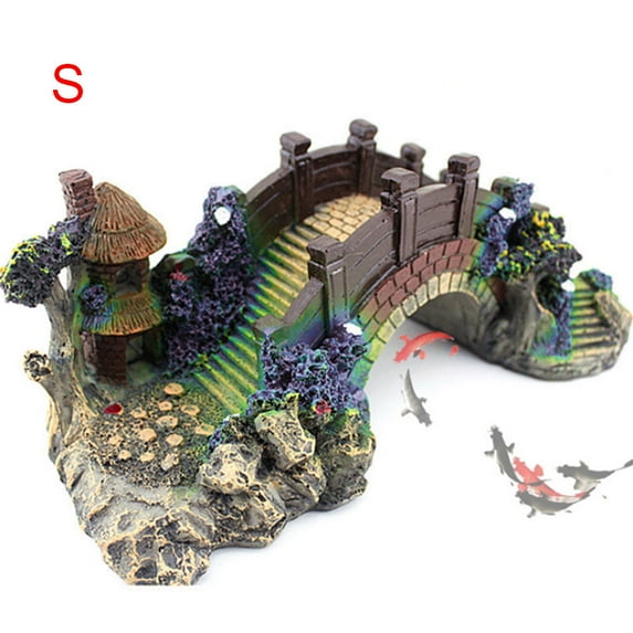 lzndeal New Aquarium Ornament Bridge Resin Rockery Fake Rock Bridges Pavilion Tree Landscape Fish Tank Decoration