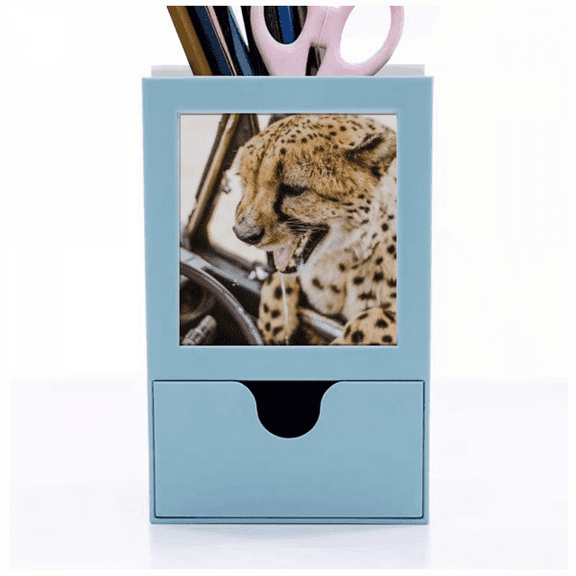 m Animal Leopard Desk Supplies Organizer Pen Holder Card