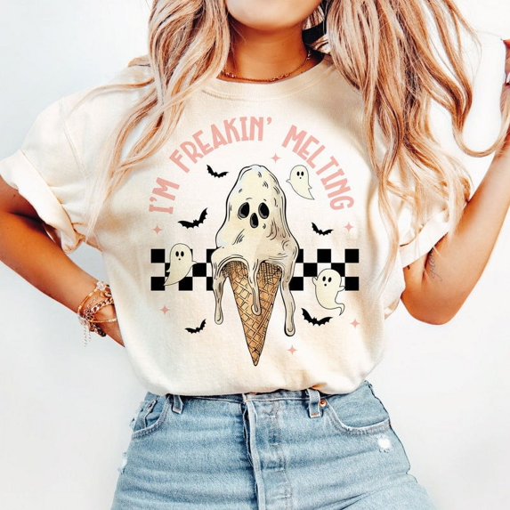 ’m Freakin Melting T-shirt, Retro Shirt, Skull Shirt, Ghost Shirt, Summer Shirt, Trendy summer Shirt, halloween Gothic summer TH070632