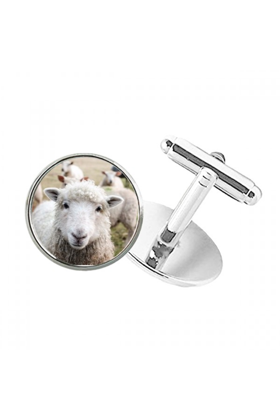 m Sheep Animal Picture Round Button Cuff Clip Stud Cufflinks