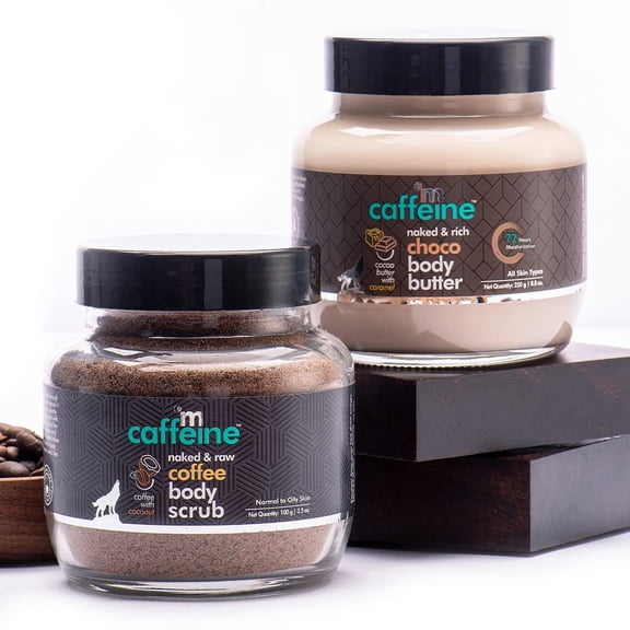 mCaffeine Body Polishing Kit for Exfoliation, Tan Removal & Intense Moisturization | Coffee Body Scrub & Choco Body Butter Combo for Soft & Smooth Skin | For Men & Women | All Skin Types
