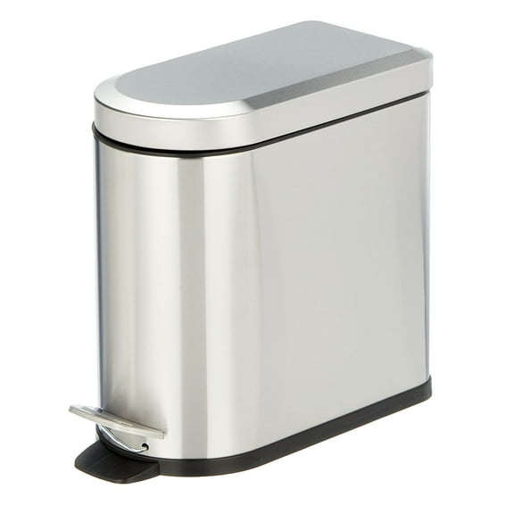 mDesign  1.3 Gallon Bathroom D-Shape Metal Step Trash Can, Brushed/Chrome
