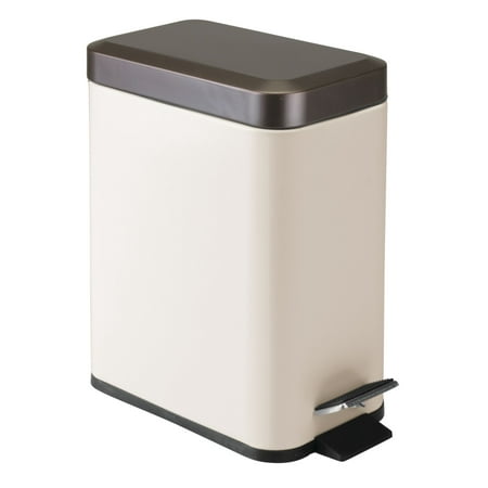 mDesign 1.3 Gallon Rectangle Metal Step Can, Liner/Handle, Vanilla/Bronze
