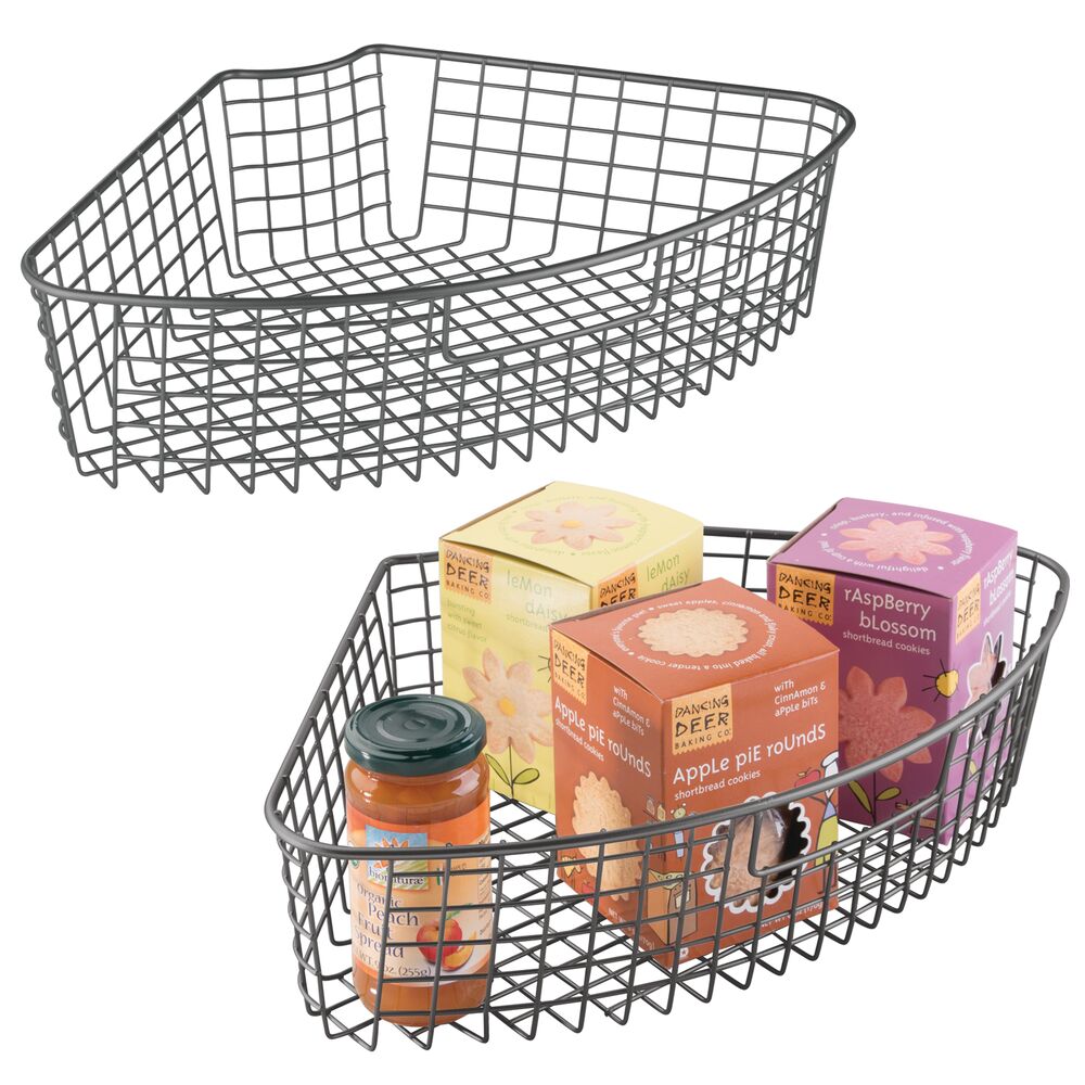 mDesign 1/4 Wedge Wire Basket for Corner Lazy Susan, 2 Pack