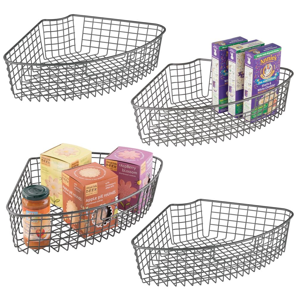 mDesign 1/4 Wedge Wire Basket for Corner Lazy Susan, 4 Pack