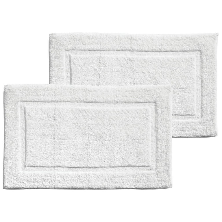 mDesign 100% Cotton Bath Mat, Hotel-Style Bathroom Floor Rug, 2 Pack, White
