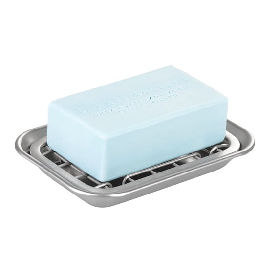 mDesign 2-Piece Bar Soap Dish Holder with Grate for Kitchen Sink, Brushed Chrome