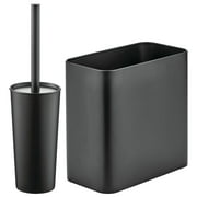 mDesign 2 Piece Plastic Bathroom Set, Bowl Brush and Trash Can - Black