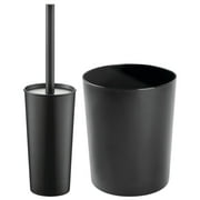 mDesign 2 Piece Plastic Bathroom Set, Bowl Brush and Trash Can - Black