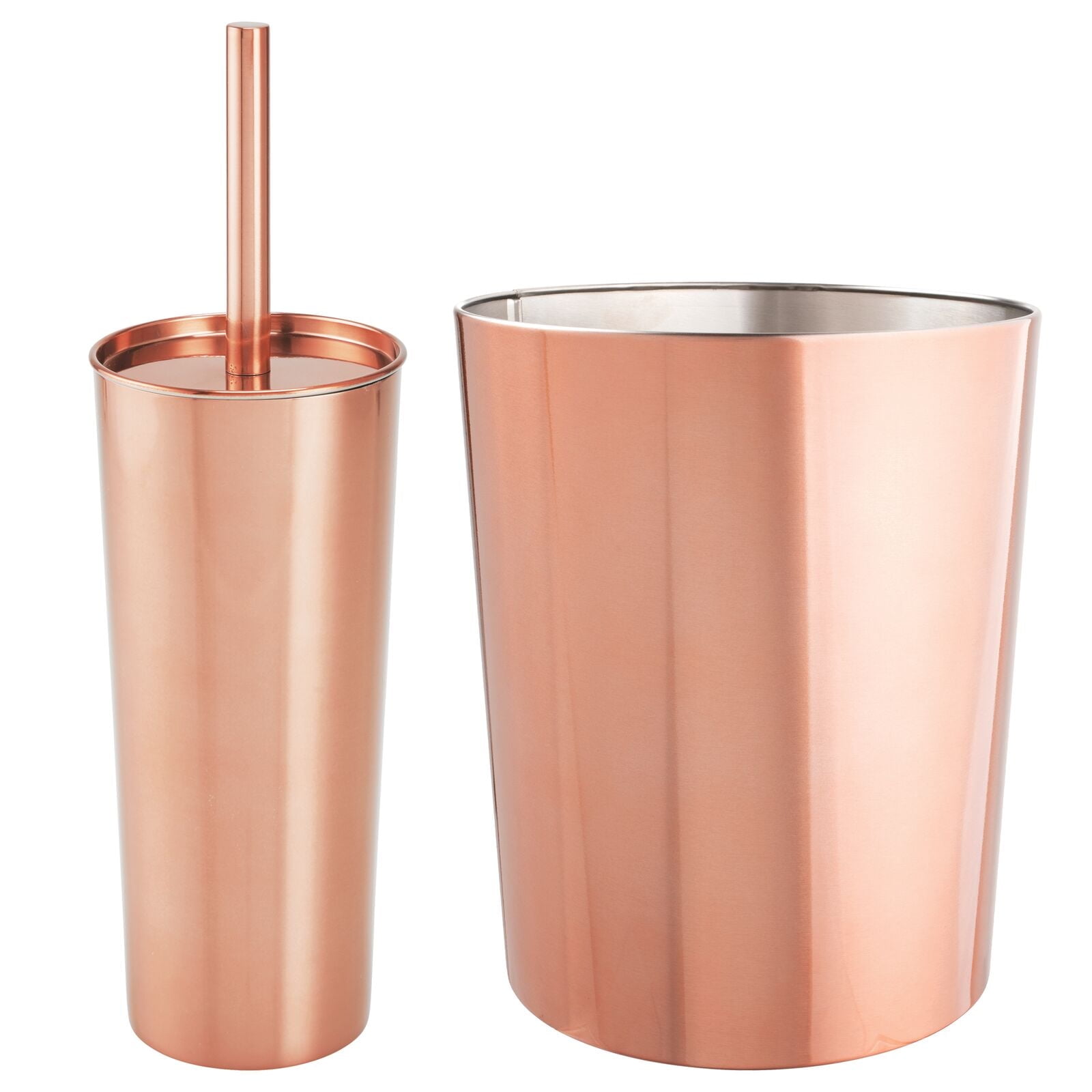 mDesign 2 Piece Plastic Bathroom Set, Bowl Brush and Trash Can - Rose Gold