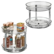 mDesign 2-Tier Lazy Susan 9" Rotating Pantry Organizer, 2 Pack, Lt. Gray/Chrome