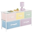 thumbnail image 1 of mDesign 21.65" High Steel Frame/Wood Top Storage Dresser Furniture, 5 Fabric Drawers, Wide Bureau Organizer for Baby, Kid, and Teen Bedroom, Nursery, Playroom, Dorm - Jane Collection, Bright/Multi, 1 of 7