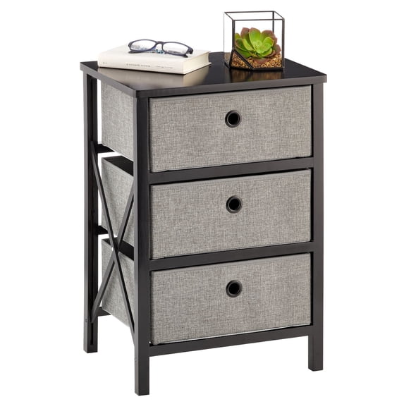 mDesign 3 Drawer Foldable Fabric and Wood Dresser Storage Unit - Charcoal Gray