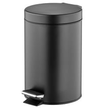 mDesign  3-Liter Round Metal Step Trash Can, Liner/Handle - Black