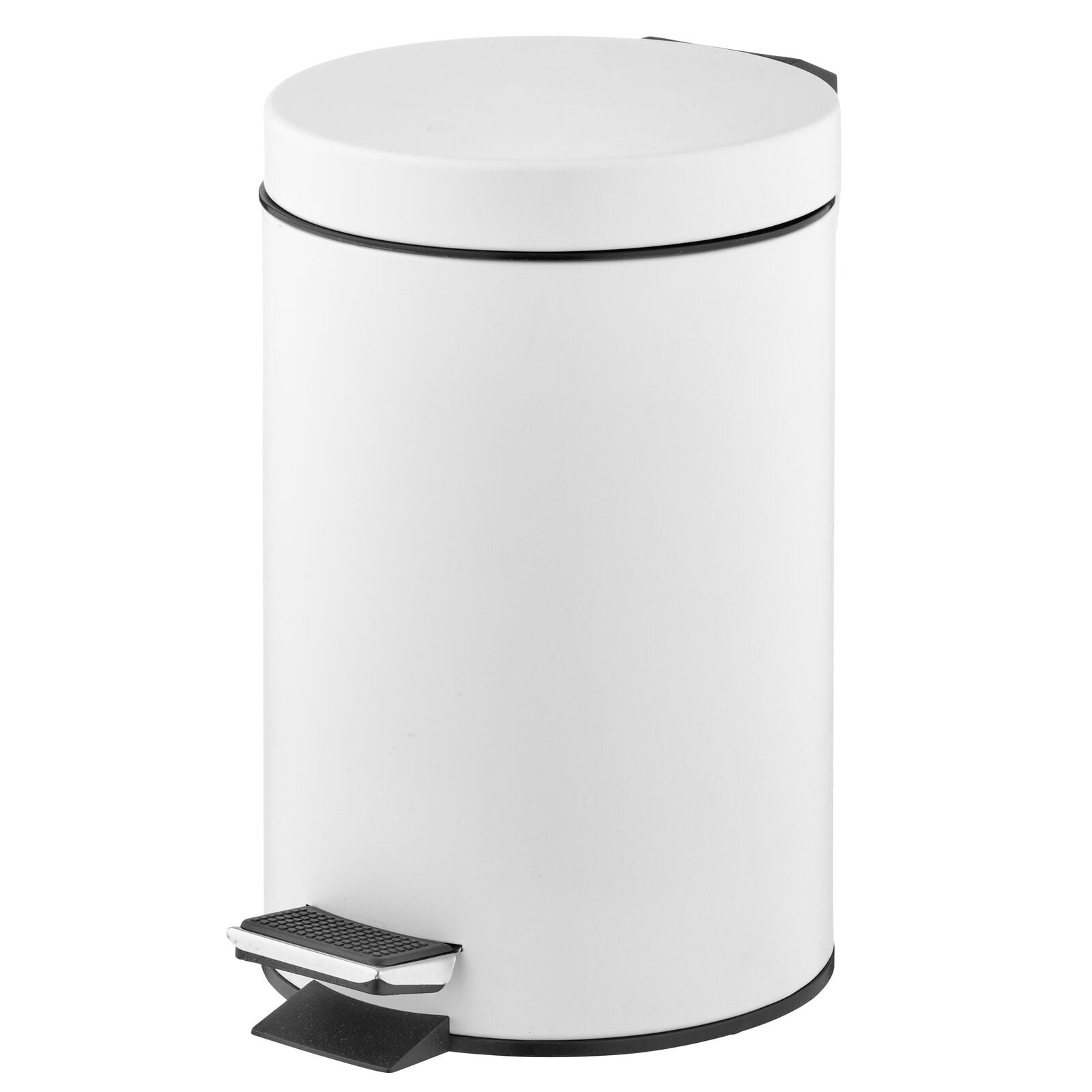 mDesign 3Liter Round Metal Step Trash Can, Liner/Handle White