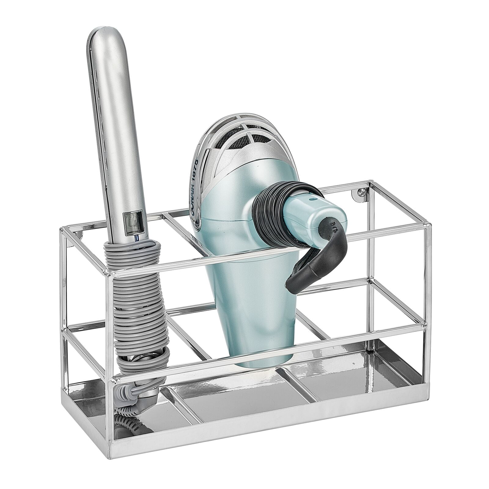 mDesign 3Section Bathroom Wall Mounted Hair Tool Storage Basket