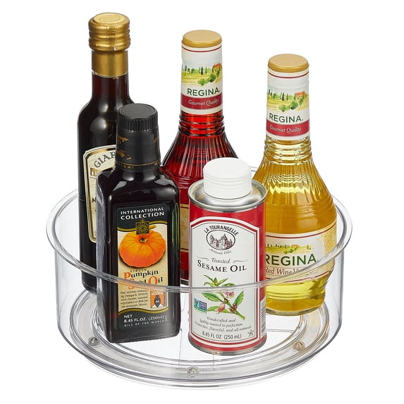 mDesign 9" Plastic Lazy Susan Spinner for Kitchen Cabinet Organizing - Clear