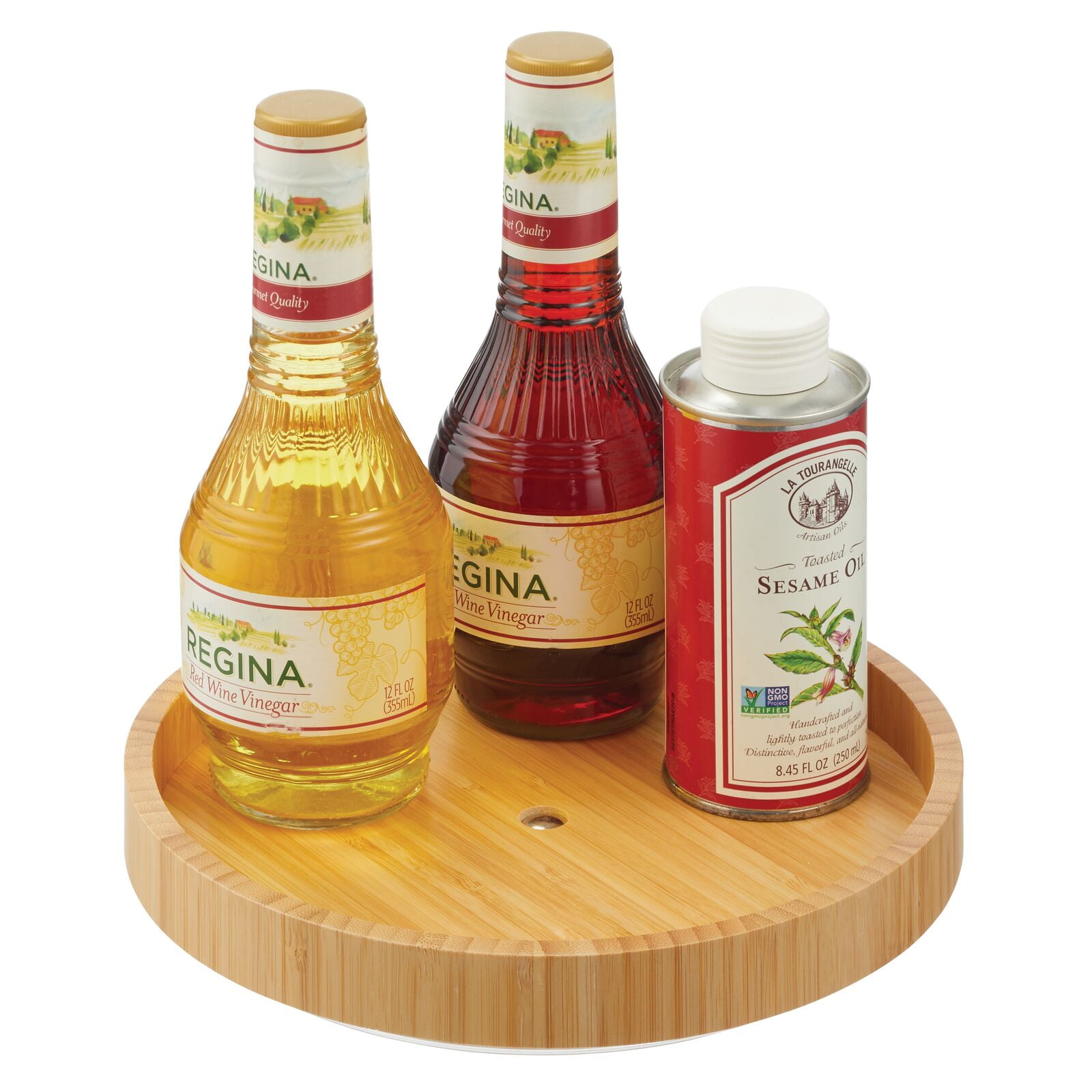 mDesign 9" Round Bamboo Lazy Susan Spinner for Kitchen or Pantry