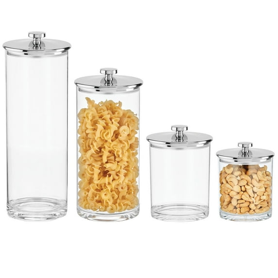 mDesign Acrylic Kitchen Apothecary Airtight Canister Jar, Set of 4, Clear/Chrome