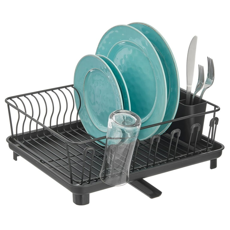 mDesign Alloy Steel Sink Dish Drying Rack Holder with Swivel Spout