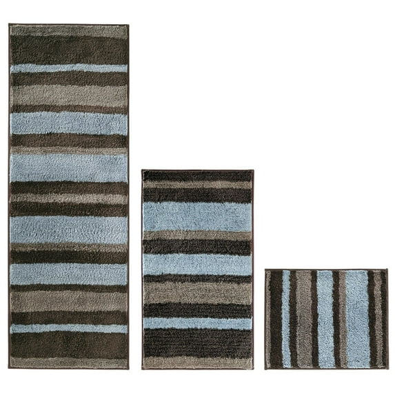 mDesign Assorted Microfiber Stripe Bath Rug for Tub/Shower, Set of 3, Mocha/Gray