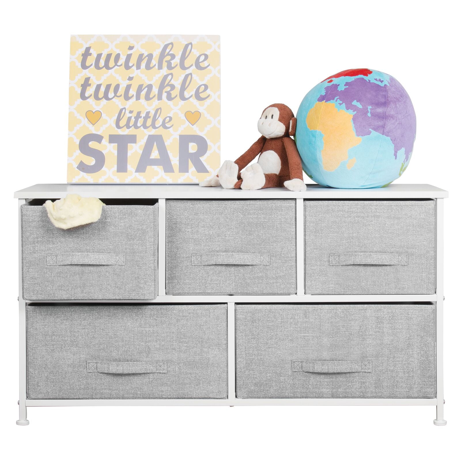 MDesign 5-Drawer Storage Chest - Light Grey & White Clothing Organizer For Bedroom Or Closet