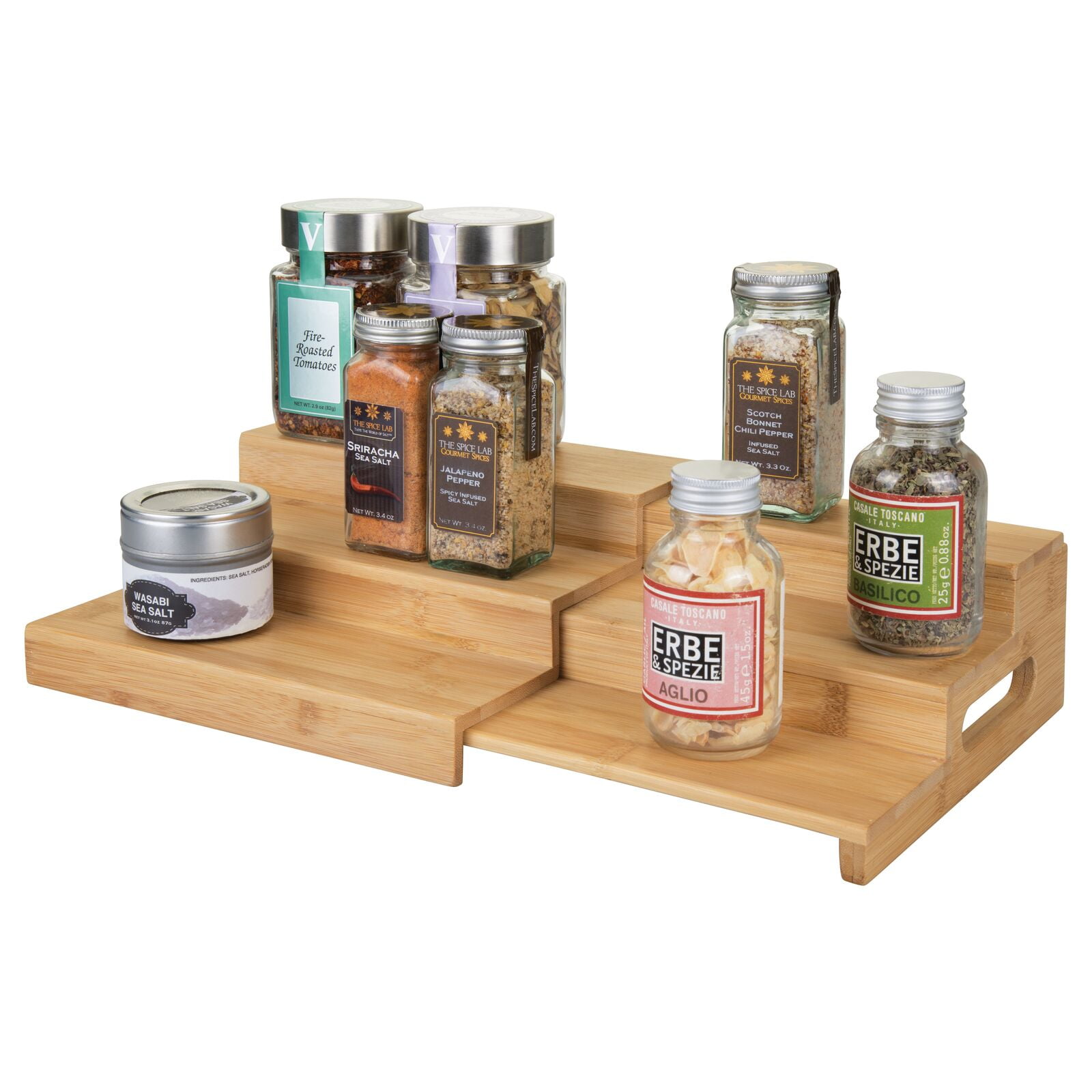 Restaurantware 12.5x9.75x4.25 inch Spice Shelf,1 Expandable Spice Step-3-Tier,For Kitchen Cabinets,Pantries,Countertops,Bathrooms,Natural Bamboo