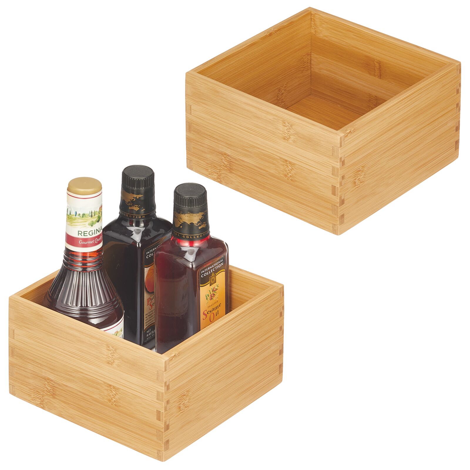 mDesign Bamboo Kitchen Pantry Organizer Bin, 2 Pack Natural Wood