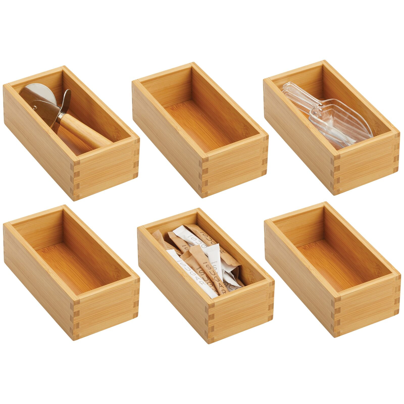 mDesign Bamboo Kitchen Storage Bin Container Crate Box, 6 Pack, Natural