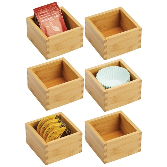 mDesign Bamboo Kitchen Storage Bin Container Crate Box, 6 Pack, Natural/Tan
