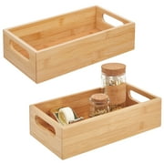 mDesign Bamboo Office Organizer Container Bin with Handles, 2 Pack, Natural/Tan