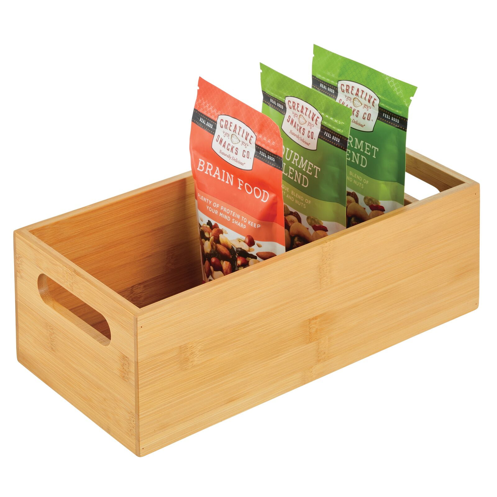 mDesign Bamboo Pantry Storage Bin Box Container, Built-In Handles,  Natural/Tan