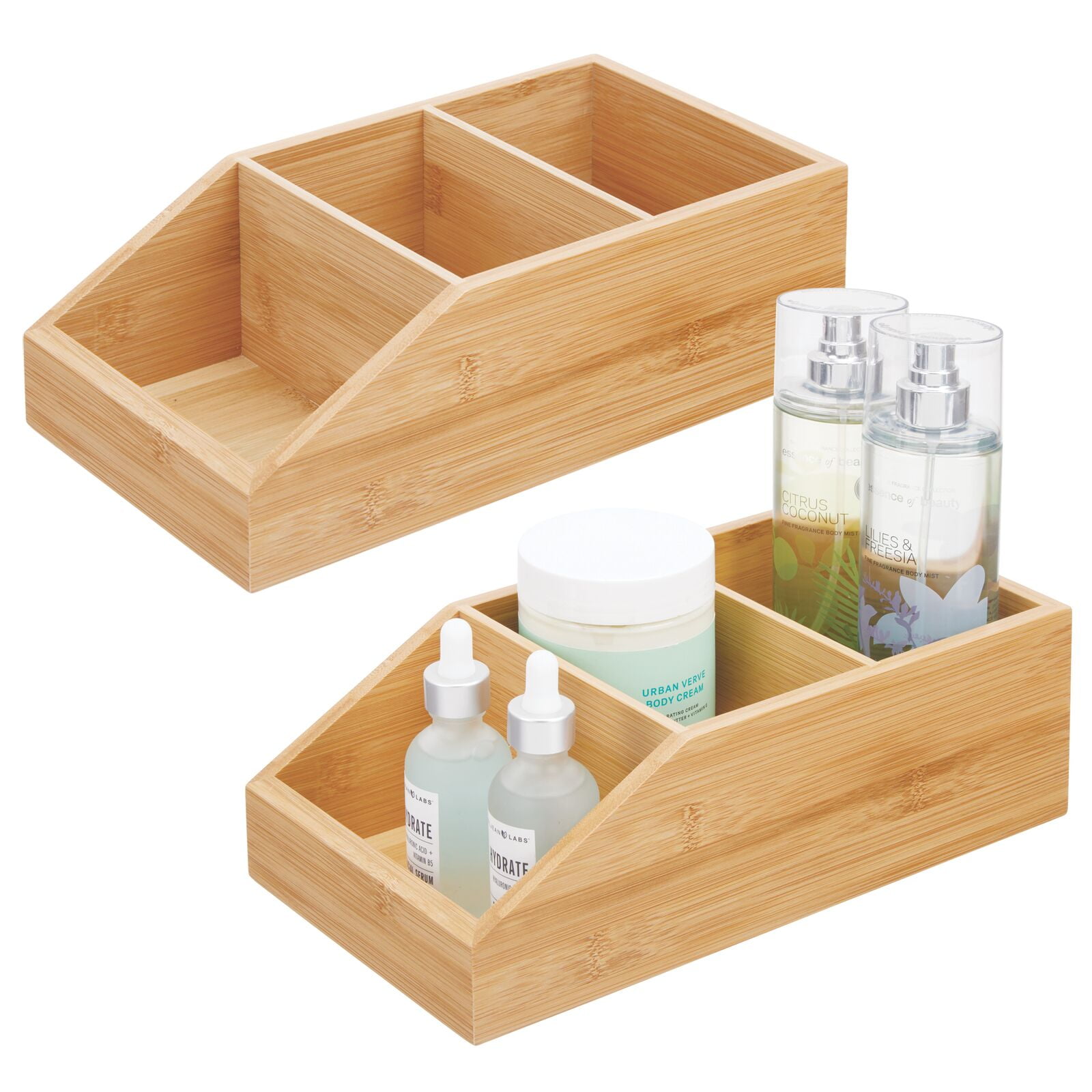 mDesign Bamboo Wood Bathroom Storage Organizer 3 Sections, 2 Pack Natural