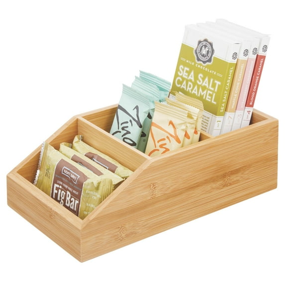 mDesign Bamboo Wood Kitchen Pantry Food Storage Divided Bin - Natural