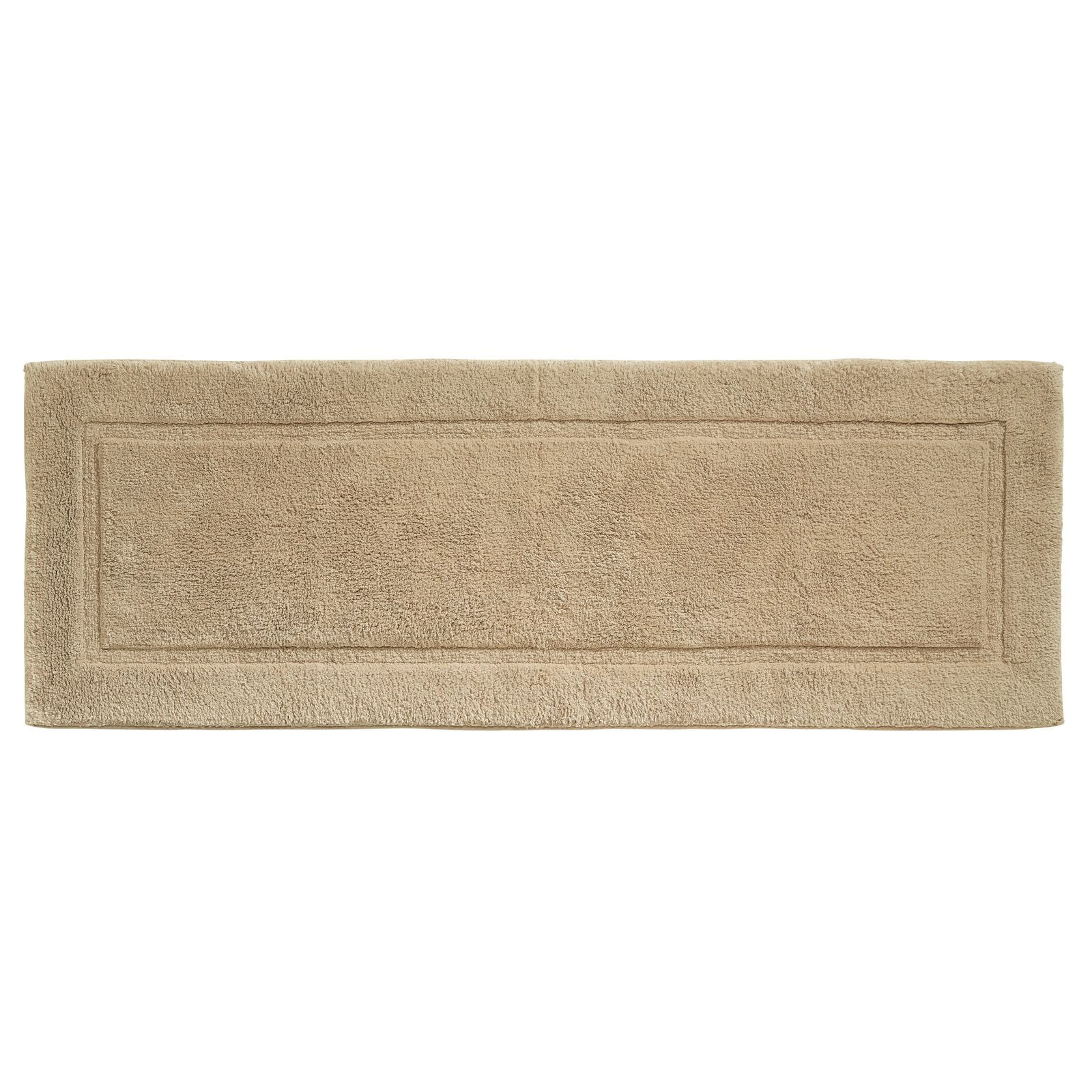 Beige Cotton Rectangular Bathroom Rug with Decorative Border