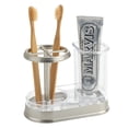 thumbnail image 1 of mDesign Bathroom Toothbrush/Toothpaste Dental Storage Organizer - Clear/Brushed, 1 of 5