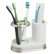 mDesign Bathroom Toothbrush/Toothpaste Dental Storage Organizer - White/Satin