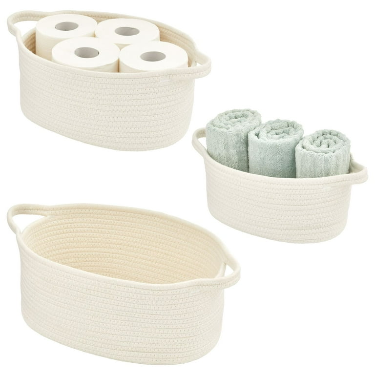 3 Piece Woven Storage Basket, Cotton Rope Basket with Handle