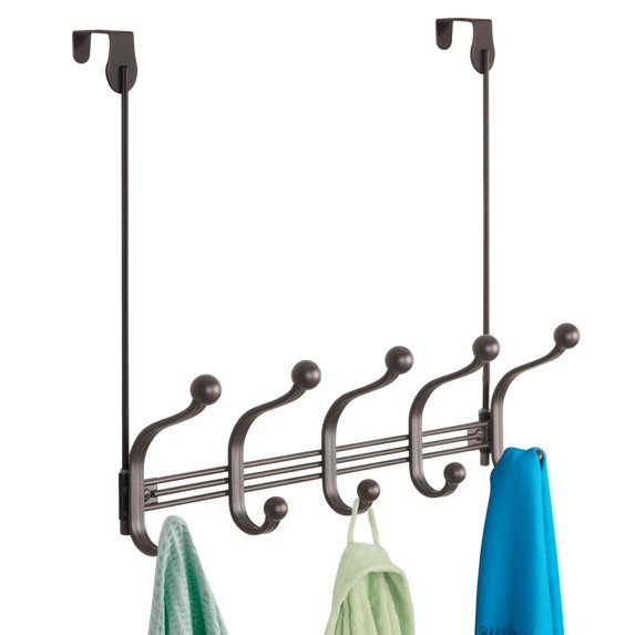mDesign Closet Over Door/Wall Mount 10 Hook Storage Organizer Rack, Bronze