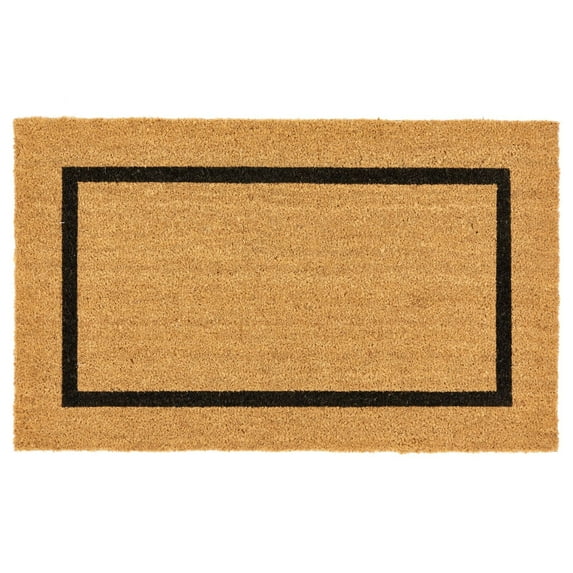 mDesign Coir and Rubber Non-Slip Indoor/Outdoor Entryway Door Mat, Natural/Black