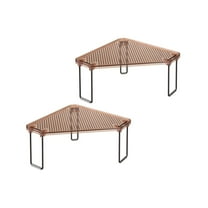 mDesign Corner Plastic/Metal Freestanding Stackable Organizer Shelf for Bathroom Vanity Countertop or Cabinet for Storing Cosmetics, Toiletries, Facial Wipes, Tissues, 2 Pack - Amber Brown/Bronze